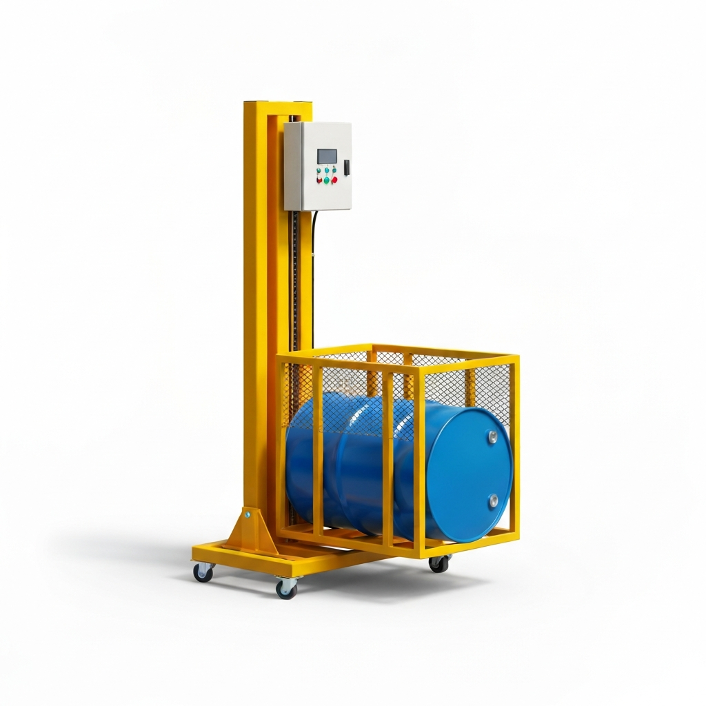 Jesterlift JL-DD drum dumper — operator side showing electric motor control box and battery