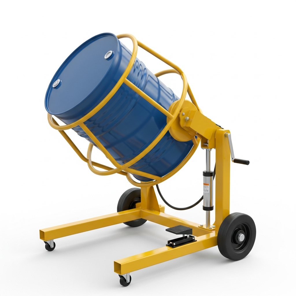 Jesterlift JL-DR drum rotator — drum loaded and tilted in the rotating cradle
