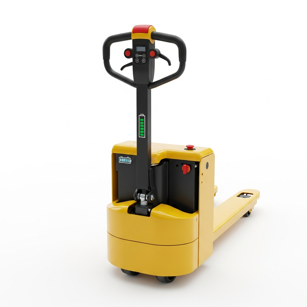 Jesterlift JL-EPT walkie electric pallet truck — operator side showing tiller controls and battery indicator