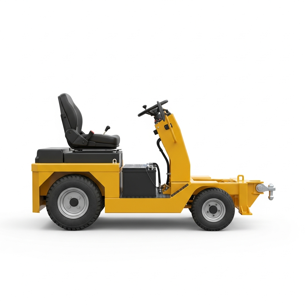 Jesterlift JL-TT electric tow tractor — side profile showing steel chassis and tow coupling