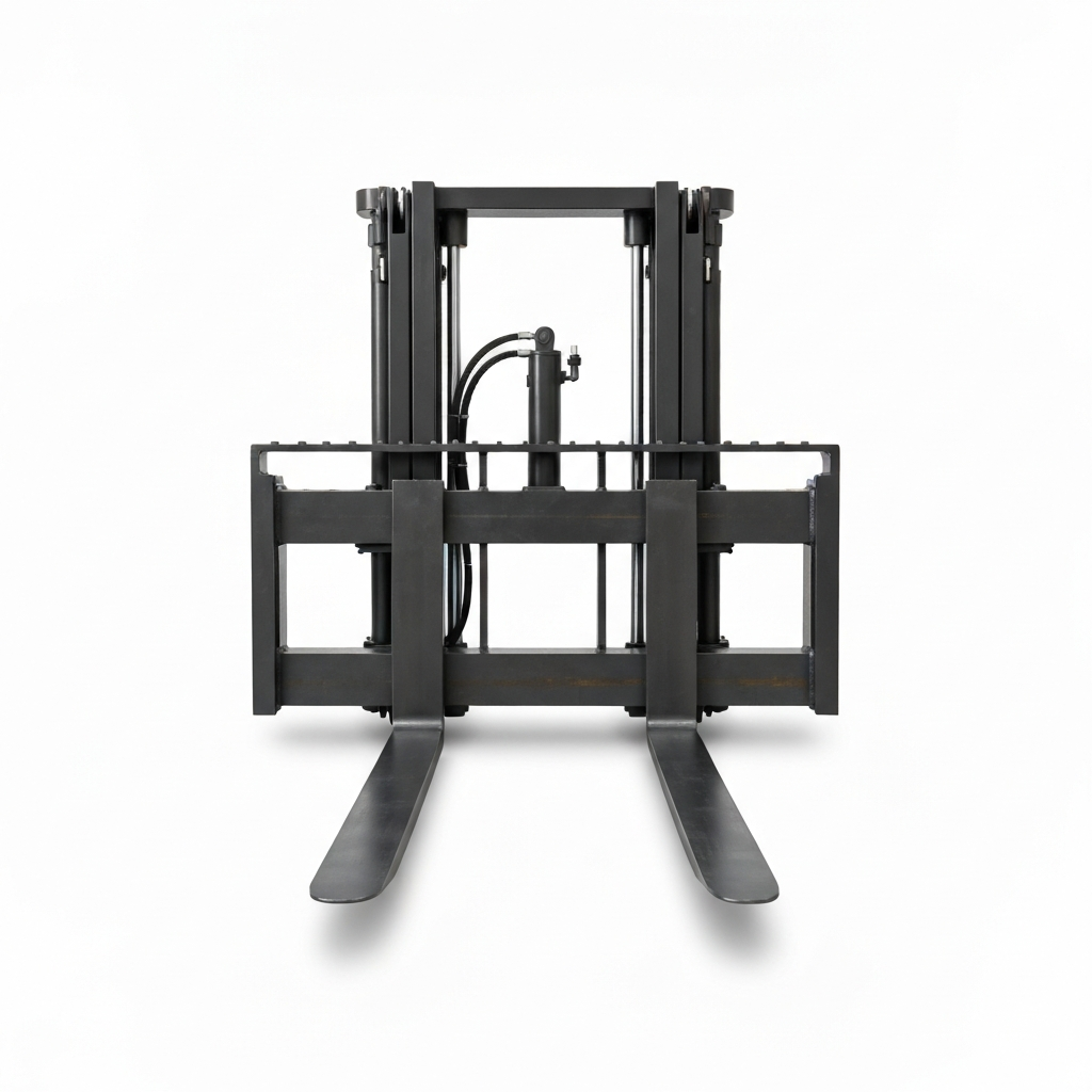 Jesterlift JL-FP fork positioner — face-on view showing full fork spread range
