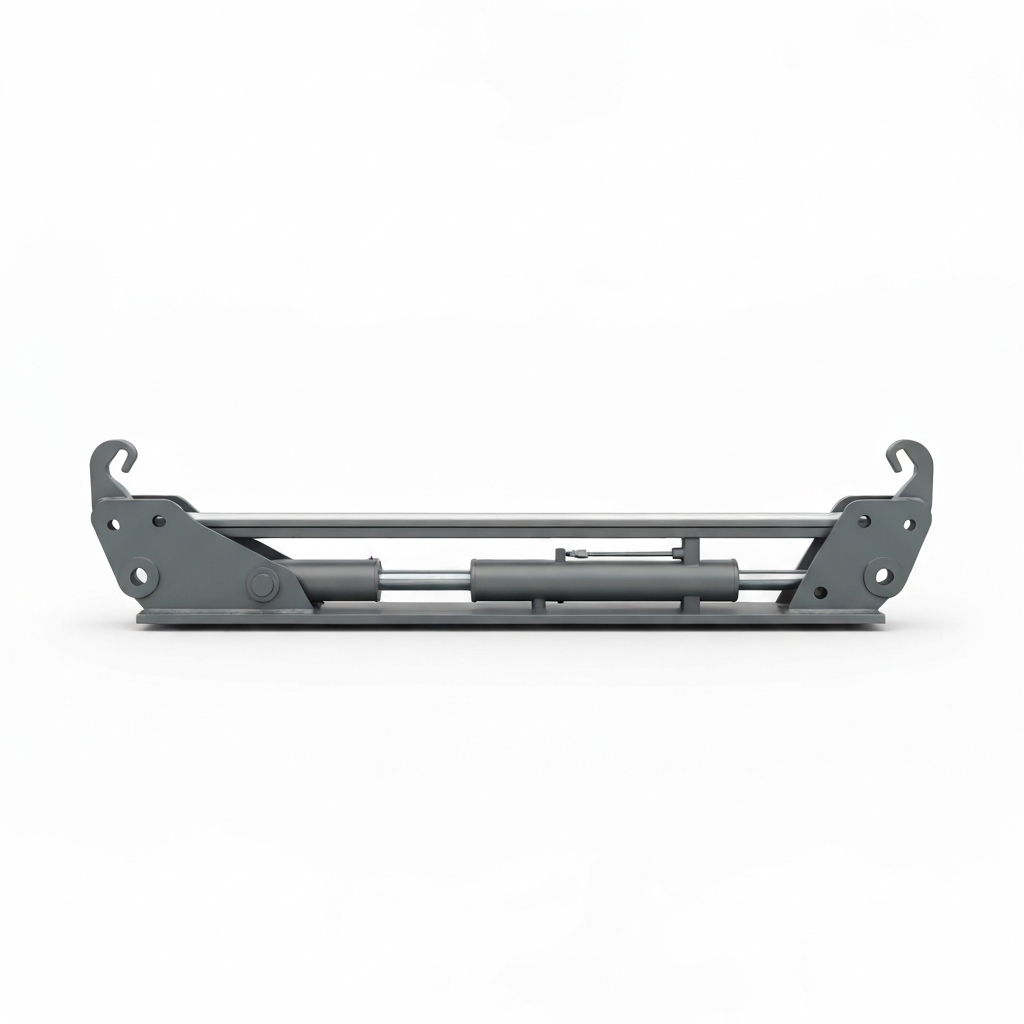 Jesterlift JL-SS sideshifter — close-up of ITA hook-on mounting hooks and hydraulic cylinder