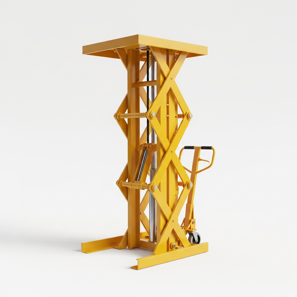 Jesterlift JL-HLT hydraulic scissor lift table — raised to full height showing scissor extension