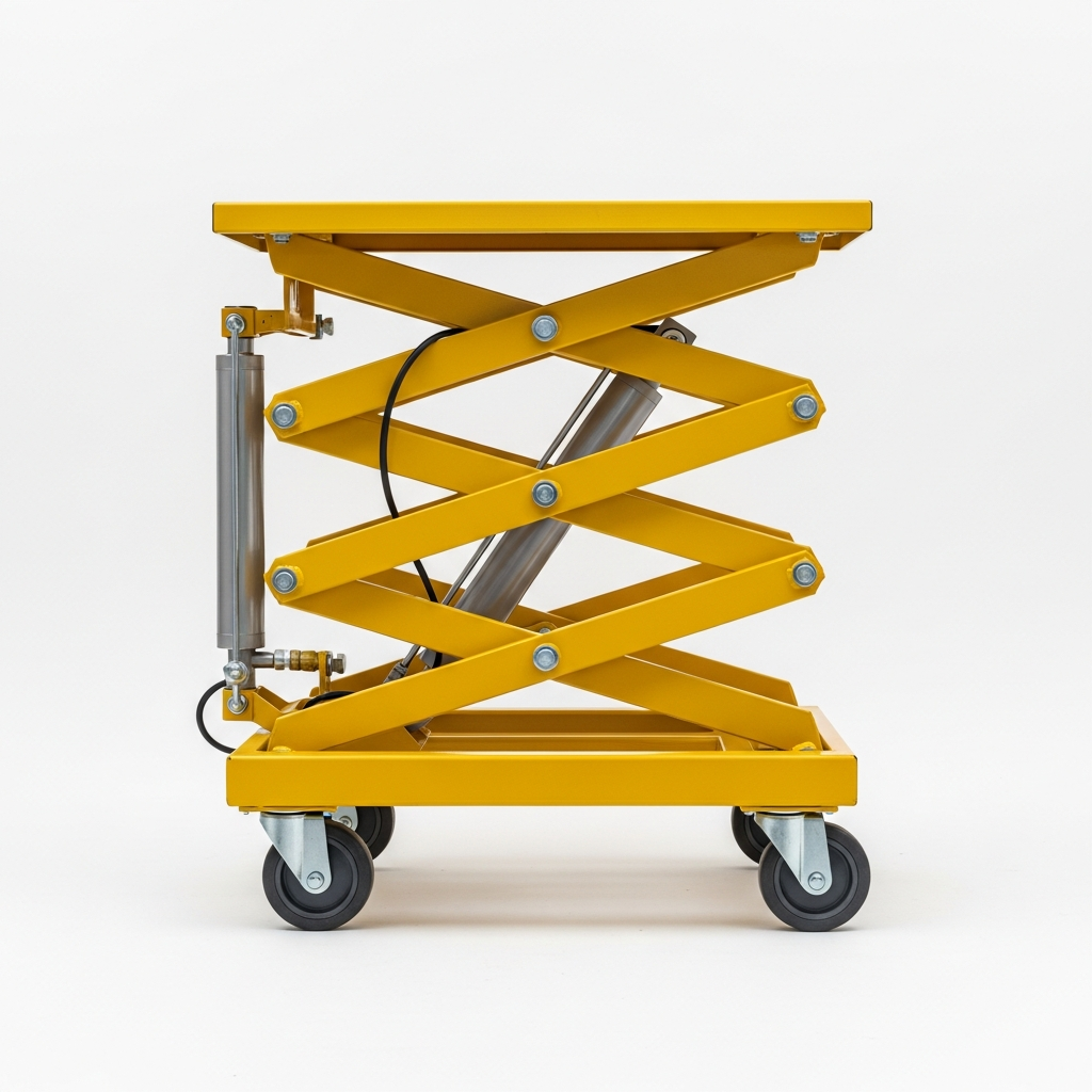 Jesterlift JL-PLT pneumatic scissor lift table — side profile showing air cylinder
