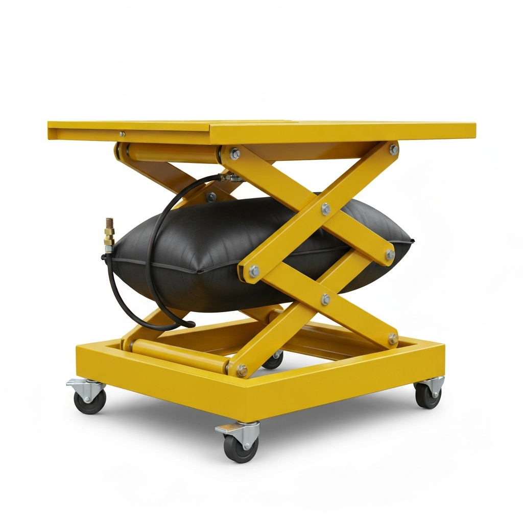 Jesterlift JL-PLT pneumatic scissor lift table — raised to full height