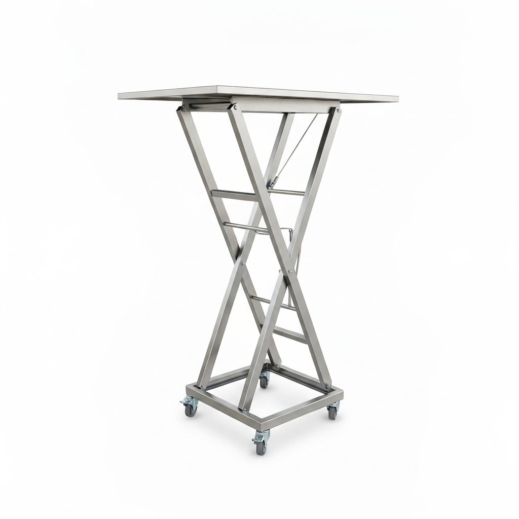 Jesterlift JL-SLT stainless steel lift table — raised to full height