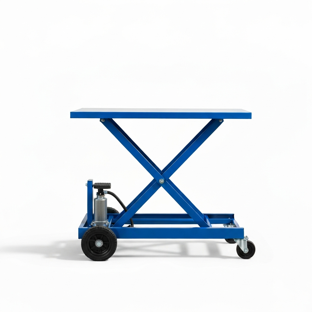 Jesterlift JL-SK skid lift — side view showing raised platform height and foot pump