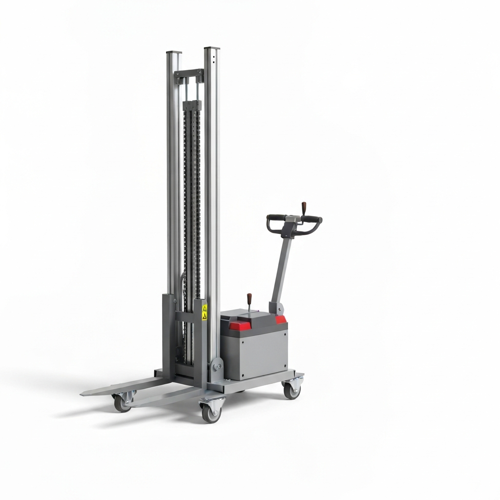 Jesterlift JL-WP work positioner — operator side showing tiller handle and battery unit