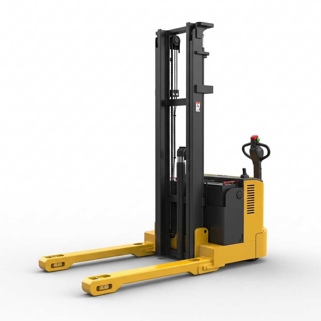 Jesterlift JL-SRS straddle reach stacker — side profile showing full mast height and outrigger leg span